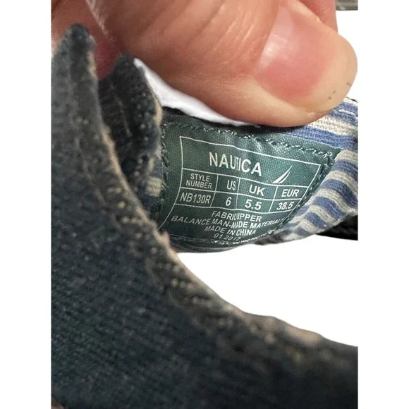 Nautica Boat Shoes Women 9 Blue Denim Hook Loop Striped Good Casual Loafers - Picture 12 of 12